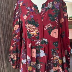 ISABEL MARANT RED FLORAL SILK BLOUSE 36